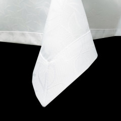 Biały obrus plamoodporny Wiatrak - wykończenie mankiet 4cm
