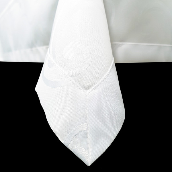 Biały obrus plamoodporny Nel Dance - wykończenie mankiet 4cm