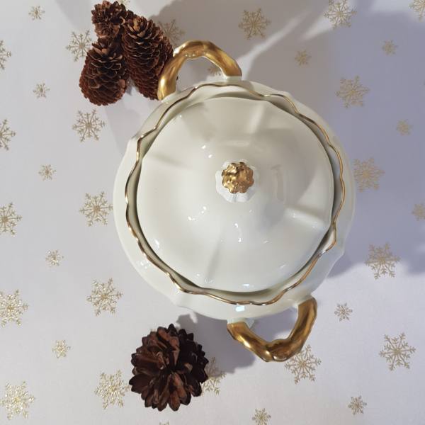 Obrus Mini śnieżynka złota krem plamoodporny świąteczny obrus